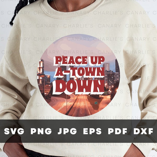 Peace Up, A-Town Down SVG, PNG Usher Halftime Show Superbowl 58 LVIII 2024, Print on Demand, Super Bowl Sublimation, Atlanta Skyline