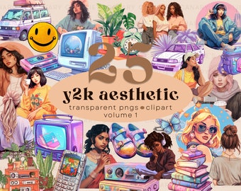 y2k Ästhetische Clip Art, 2000 Jahre Clipart, Vintage y2k Dekor, Transparente PNGs für den kommerziellen Gebrauch, Weiche ästhetische PNGs [Vol. 1]