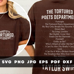 Taylor Swift SVG, PNG Sublimacja, Lista utworów The Tortured Poets Department, Swiftie Merch, Prezent, Kubek, Koszulka na trasę koncertową The Eras