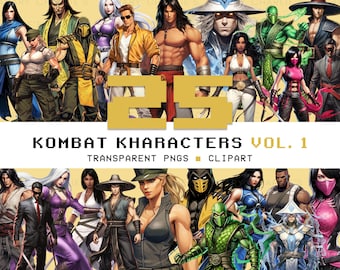 Kultowe postacie z gier walki Clip Art, przezroczyste pliki PNG do użytku komercyjnego, Mortal Kombat 1, MK 1, Gaming PNG, naklejki cyfrowe [Vol. 1]