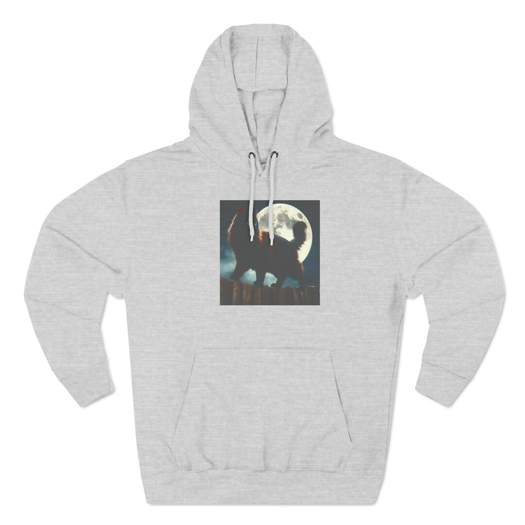 Unisex Premium Pullover Hoodie, Black Cat With Full Moon Etsy