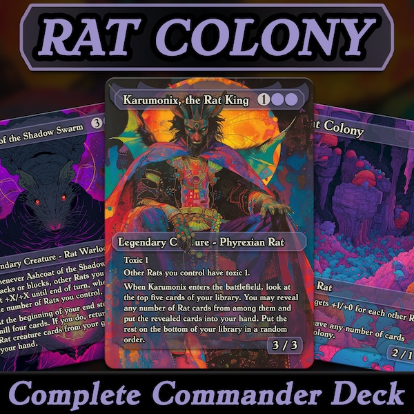 Commander Deck Rat Colony MTG Proxies, Custom Karumonix The Rat King Deck 107 Unique Cards, Quality Collectible Card Game Replicas for EDH