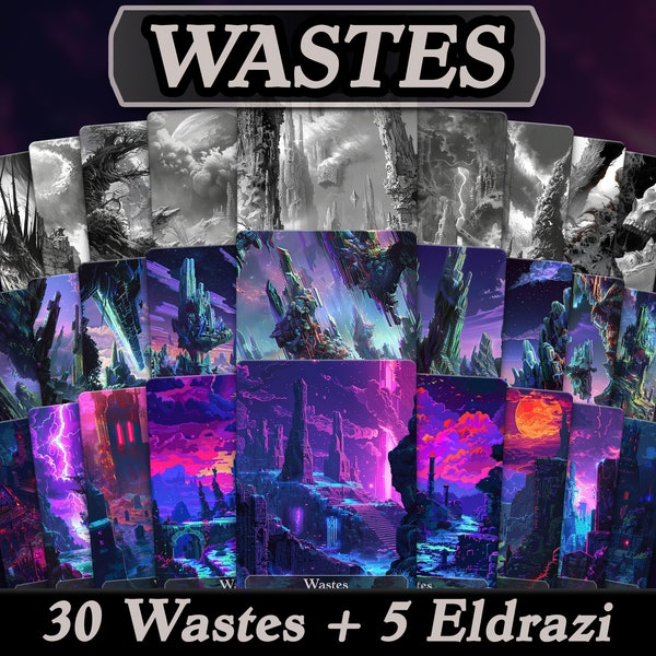 Set of 35 Wastes and Eldrazi MTG Proxy Cards, Full Art Basics and Bonus Eldrazi, Custom Magic Proxies for Commander EDH, Alternate Art