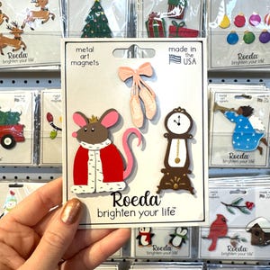 Der Nussknacker-Magnete S / 3, Rattenkönig, Ballettschuhe, Uhr, Pointe-Tänzergeschenk, Feiertagserwägungsgrund, handgemalter Magnet, Eröffnungsnachtgeschenk