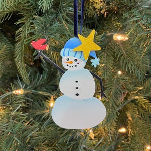 Hand-Painted Snowman with Bird Ornament