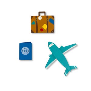 Travel Hand-Painted Magnets Set of 3 - Airplane, Suitcase, Passport, Trip Magnets, Calendar, Planning, Scheduling, Home Organization