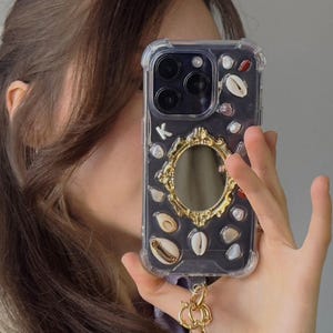 Gepersonaliseerde initialen hars iPhone-hoesje, aangepast monogram iPhone 16 15 14 13 12 11 pro max plus mini-hoesje, gouden spiegel, gepersonaliseerd cadeau-idee