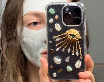 Estetiskt telefonskal i harts, sött telefonskal i dekod för iPhone 17 16 15 14 13 12 11 pro max plus mini-skal, Dream-serien Golden eye