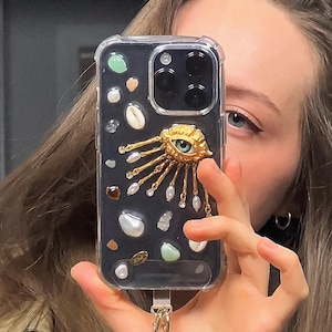 Coque de portable esthétique en résine, coque de portable décryptée pour iPhone 16 15 14 13 12 11 pro max plus mini, série Dream il d'or