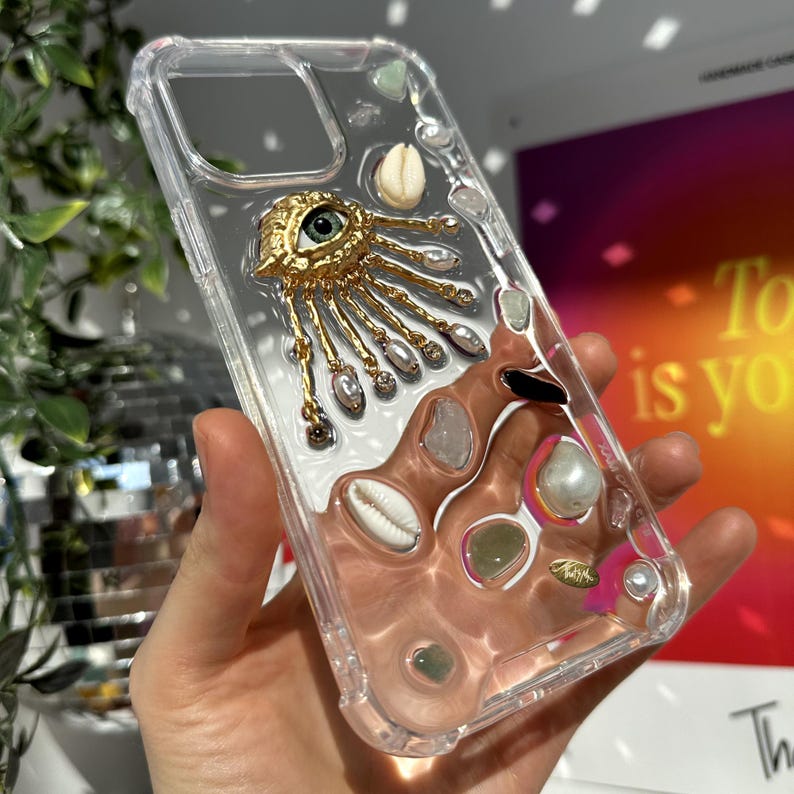 Mobilskal i hartsdekodering, estetiskt tufft telefonskal för iPhone 17 16 15 14 13 12 11 pro max plus mini-skal, Golden eye bild 15