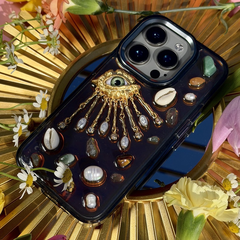 Mobilskal i hartsdekodering, estetiskt tufft telefonskal för iPhone 17 16 15 14 13 12 11 pro max plus mini-skal, Golden eye bild 12
