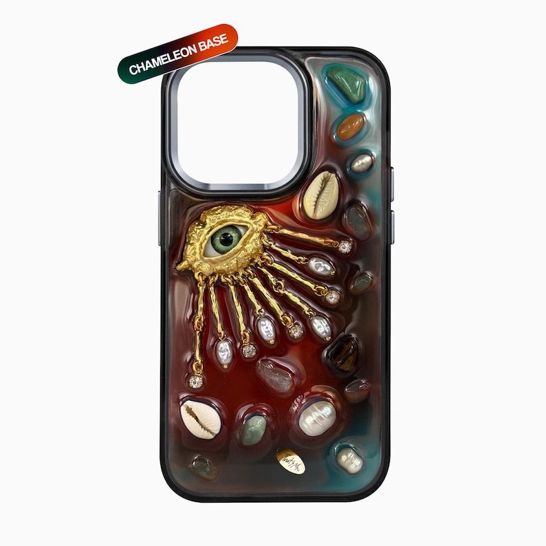 Mobilskal i hartsdekodering, estetiskt tufft telefonskal för iPhone 17 16 15 14 13 12 11 pro max plus mini-skal, Golden eye bild 5