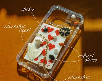 Resin designer Iphone case, aesthetic iphone case for Apple iPhone 17 16 15 14 13 12 11 pro max plus mini case, Dream series Red Card Hearts