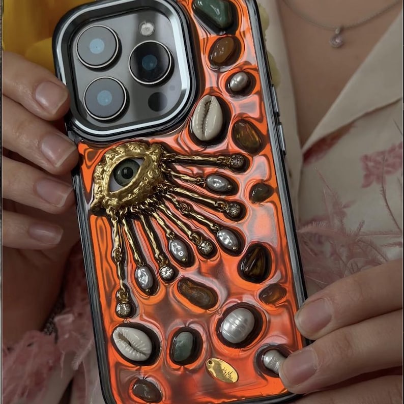 Mobilskal i hartsdekodering, estetiskt tufft telefonskal för iPhone 17 16 15 14 13 12 11 pro max plus mini-skal, Golden eye bild 1