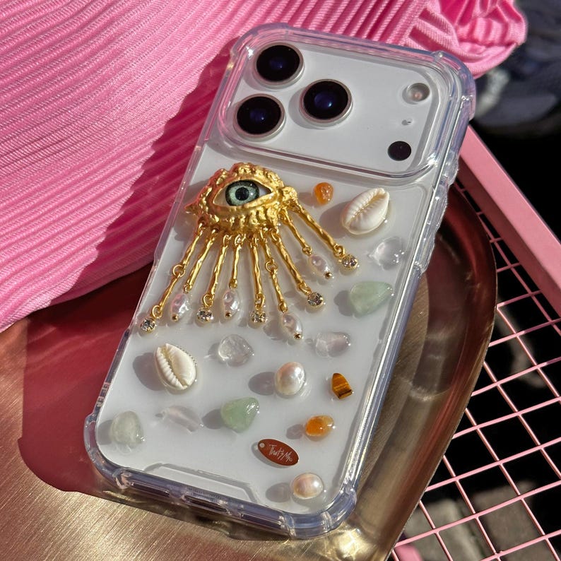 Mobilskal i hartsdekodering, estetiskt tufft telefonskal för iPhone 17 16 15 14 13 12 11 pro max plus mini-skal, Golden eye bild 7