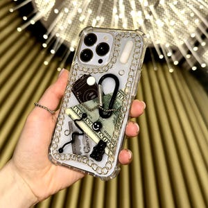 Étui de téléphone esthétique en résine, étui de téléphone decoden pour iPhone 16 15 14 13 12 11 pro max plus mini, série Classic 4 Noir