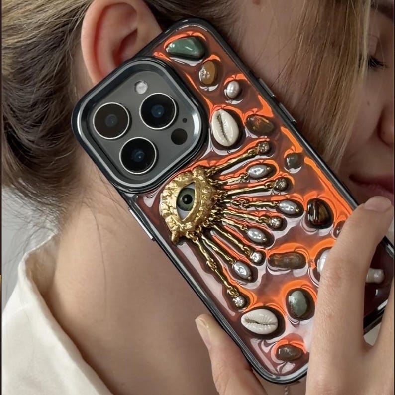 Mobilskal i hartsdekodering, estetiskt tufft telefonskal för iPhone 17 16 15 14 13 12 11 pro max plus mini-skal, Golden eye bild 11