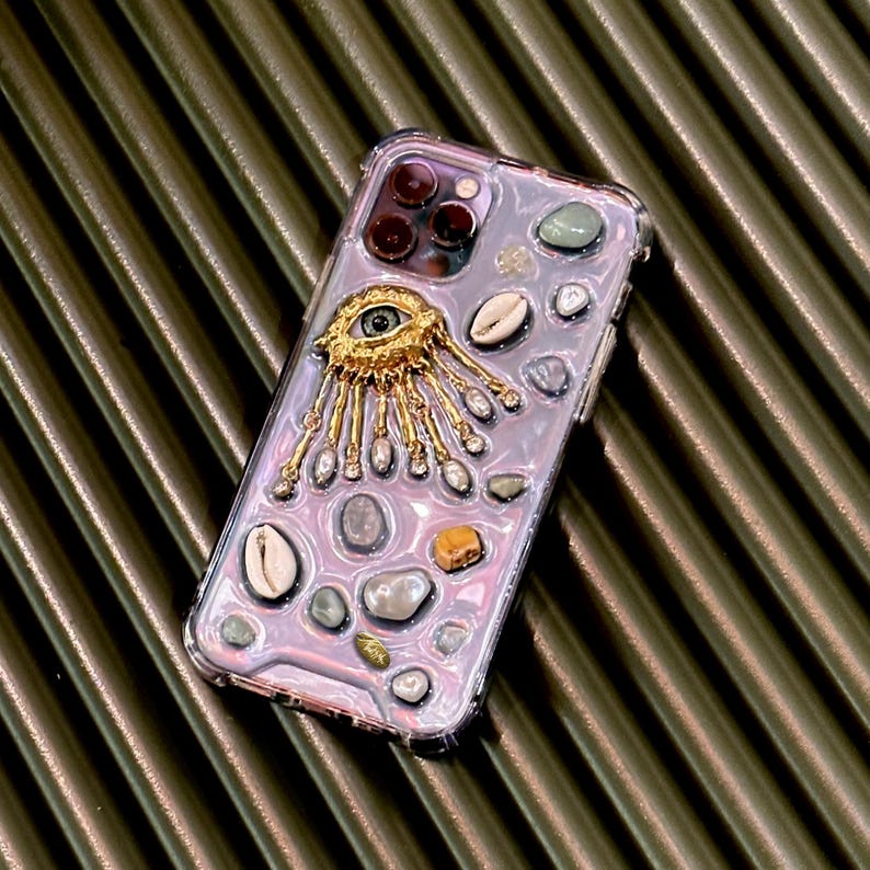 Mobilskal i hartsdekodering, estetiskt tufft telefonskal för iPhone 17 16 15 14 13 12 11 pro max plus mini-skal, Golden eye bild 10