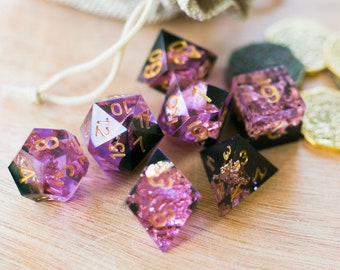 Night Blossom - DnD Polyhedral Dice Set - TTRPG Dice gem like sharp edged dice sharp edge geode dice
