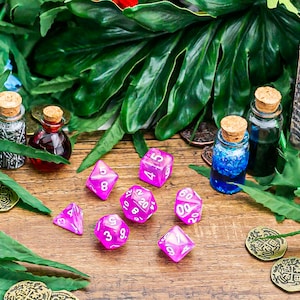 Pixie Dust - Dragon Dice set - DnD polyhedral Sharp Edge Resin Dragon Dice Pink Sparkly dice ttrpg dungeons and dragons dice glitter dice