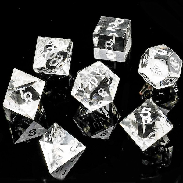 Ice Knife - Dragon Dice set - DnD polyhedral Sharp Edge Resin Dragon Dice sharp edge clear dice asian TTRPG Dungeons & Dragons crystal dice
