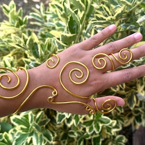 Gorgeous* Song of Sun hand golden swirl hand cuff rings costume  cosplay Halloween costume