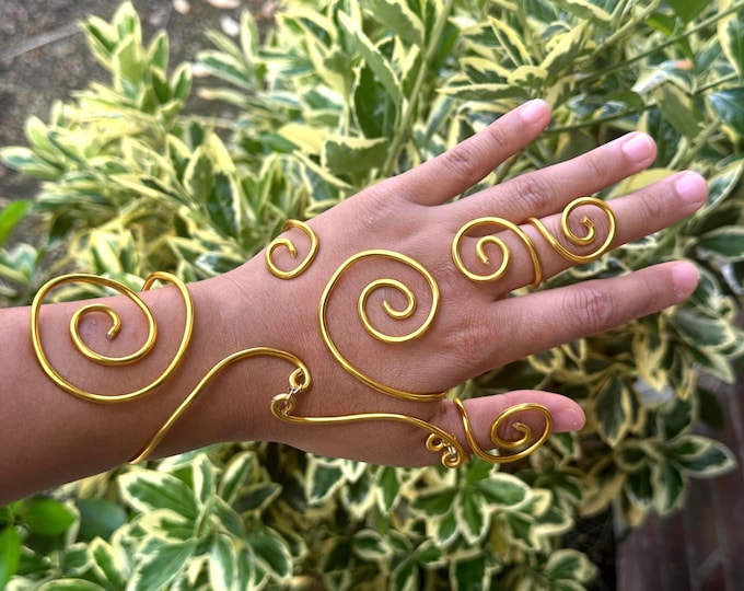 Gorgeous* Song of Sun hand golden swirl hand cuff rings costume  cosplay Halloween costume