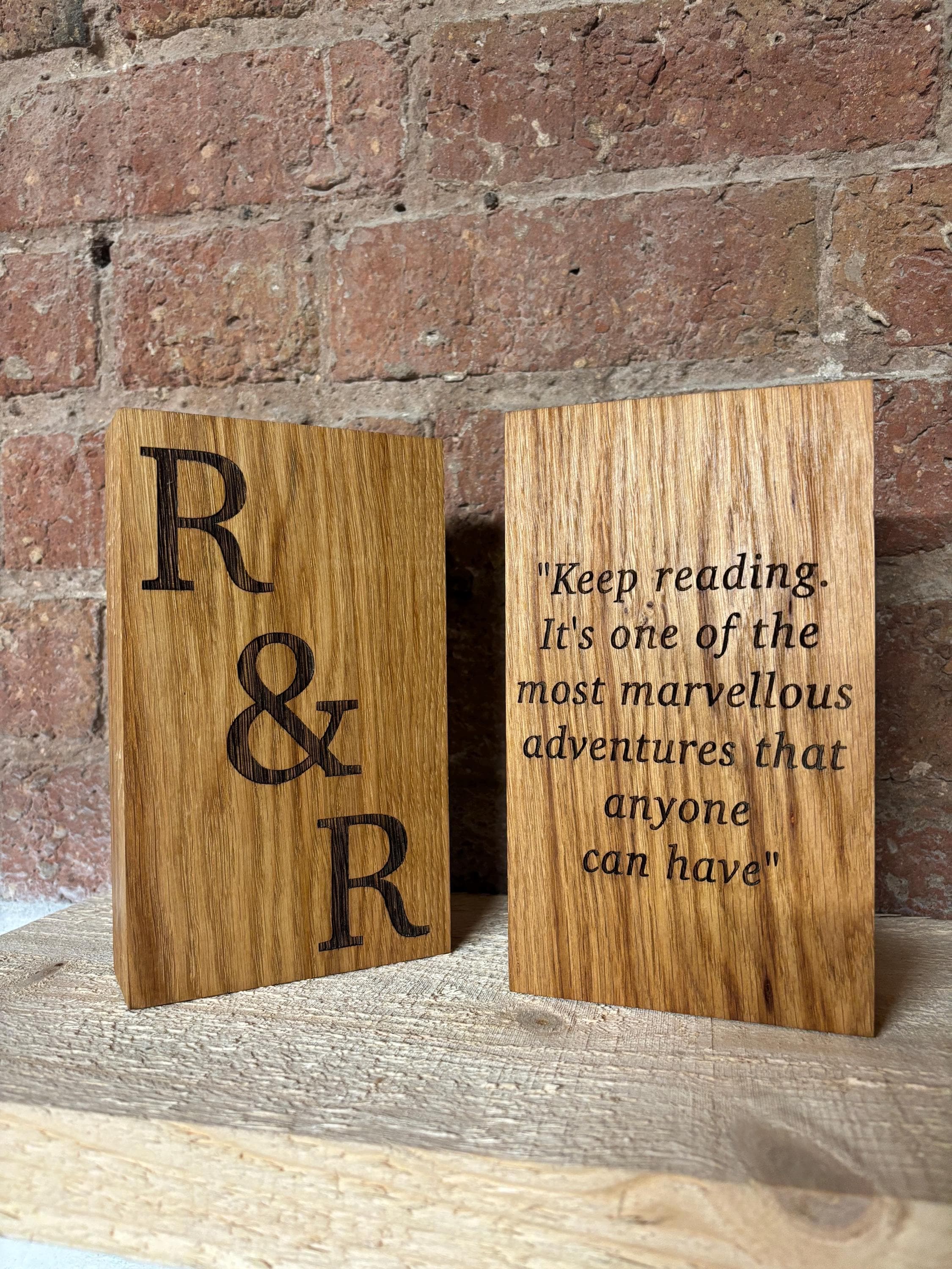 Personalised Engraved Oak Bookends, Solid Wood Book Holders, Shelf ...