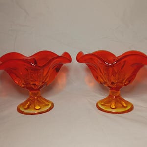 Set of 2 Vintage Viking Six Petal Amberina Glass Candle Holders