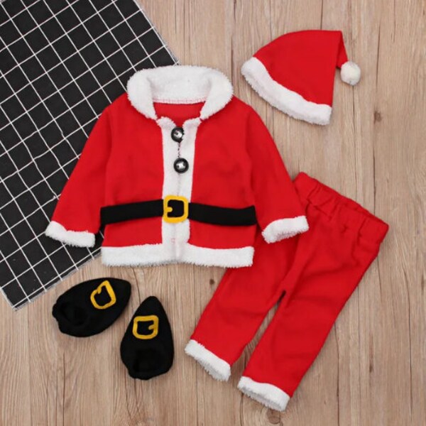 Costume de Père Noël pour bébé, Costume en polaire barboteuse, vêtements chauds et doux en coton, 0 à 24 mois