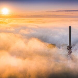Rastin Tower Emerging from the Fog at Ariel Foundation Park in Mount Vernon, Ohio