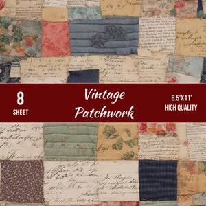 Papéis para impressão de patchwork, mix de patchwork, download digital, papéis de colagem, scrapbooking, florais vintage, papel de patchwork, papel digital
