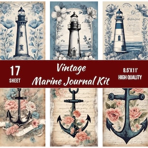 Marine Junk Journal Kit, Journal Pages, Beach Printables, Sea Scrapbook Kit, Ocean Digital Download,Ephemera Beach Marine Junk Journal
