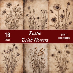 Rustic Dried Flowers Journal Pages, Shabby Chic Printables, ,Grunge Distressed Background, Rustic Printable Scrapbook Paper,Digital Download