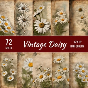 Pagine digitali margherita vintage, kit di carta per album, stampabile floreale, foglio di collage di fiori antichi, diario stampabile effimero, kit di carta antica