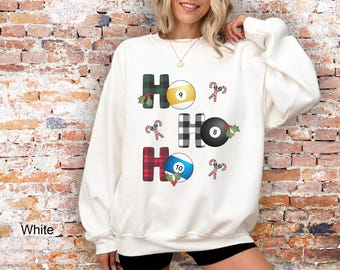 Pool Shirt, Pool Lover Shirt, Pool Player Shirt, Pool Gift, Funny Billiards Tee, 8-Ball Christmas Sweatshirt, Billiards Gift, 8Ball, HoHoHo