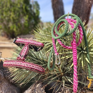 Pink Paracord Dog Harness and Leash Set