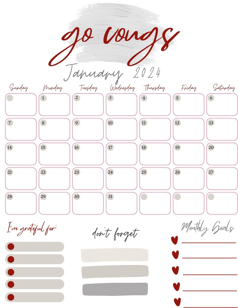 WSU Cougs 2024 Calendar Printable (Download Now) Etsy