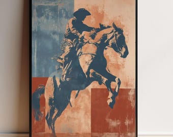 Cowboy Rodeo Print – Western Wall Art – Bucking Bronco Poster