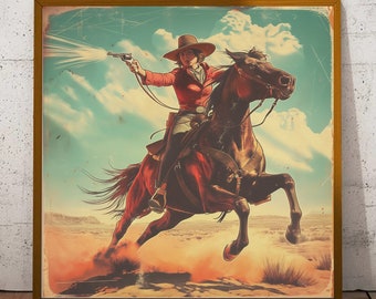 Vintage Inspired Western Cowgirl Wall Art, Vintage Cowboy Art,Western Art Print,Cowgirl Art Print, Trendy Wall Art, Girl Dorm Décor