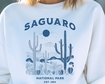 Saguaro Park Sweatshirt, White, Saguaro National Park Sweatshirt, Vintage Inspired Saguaro National Park,Vintage Arizona, Camping Sweatshirt