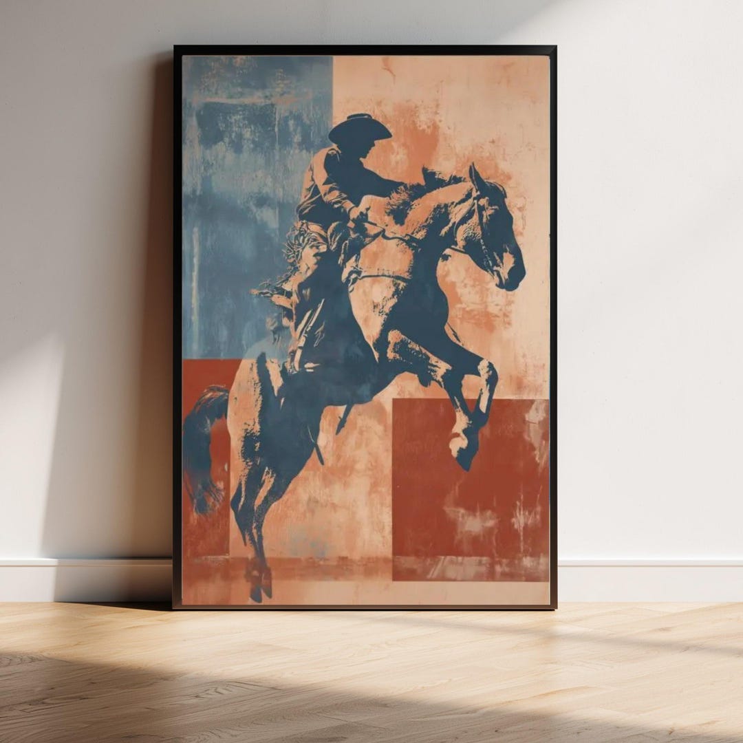 Cowboy Rodeo Print – Western Wall Art – Bucking Bronco Poster - Etsy