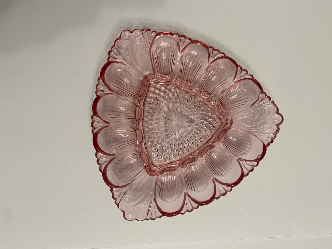 VTG LE SMITH Pink Depression Glass Egg Plate. Heritage Rose Etsy