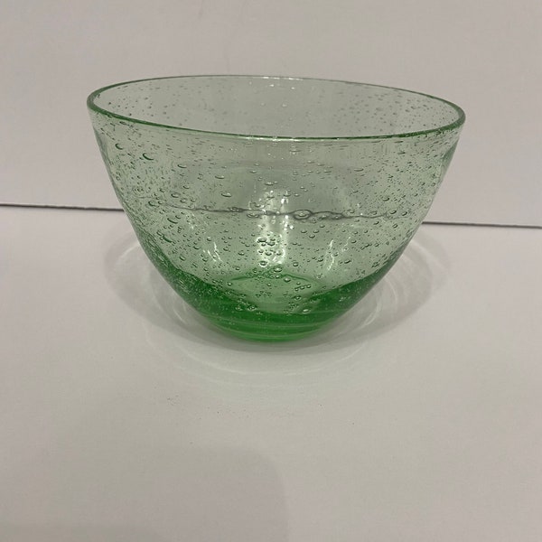 Green Hand Blown Bowl With Bubbles 4x6