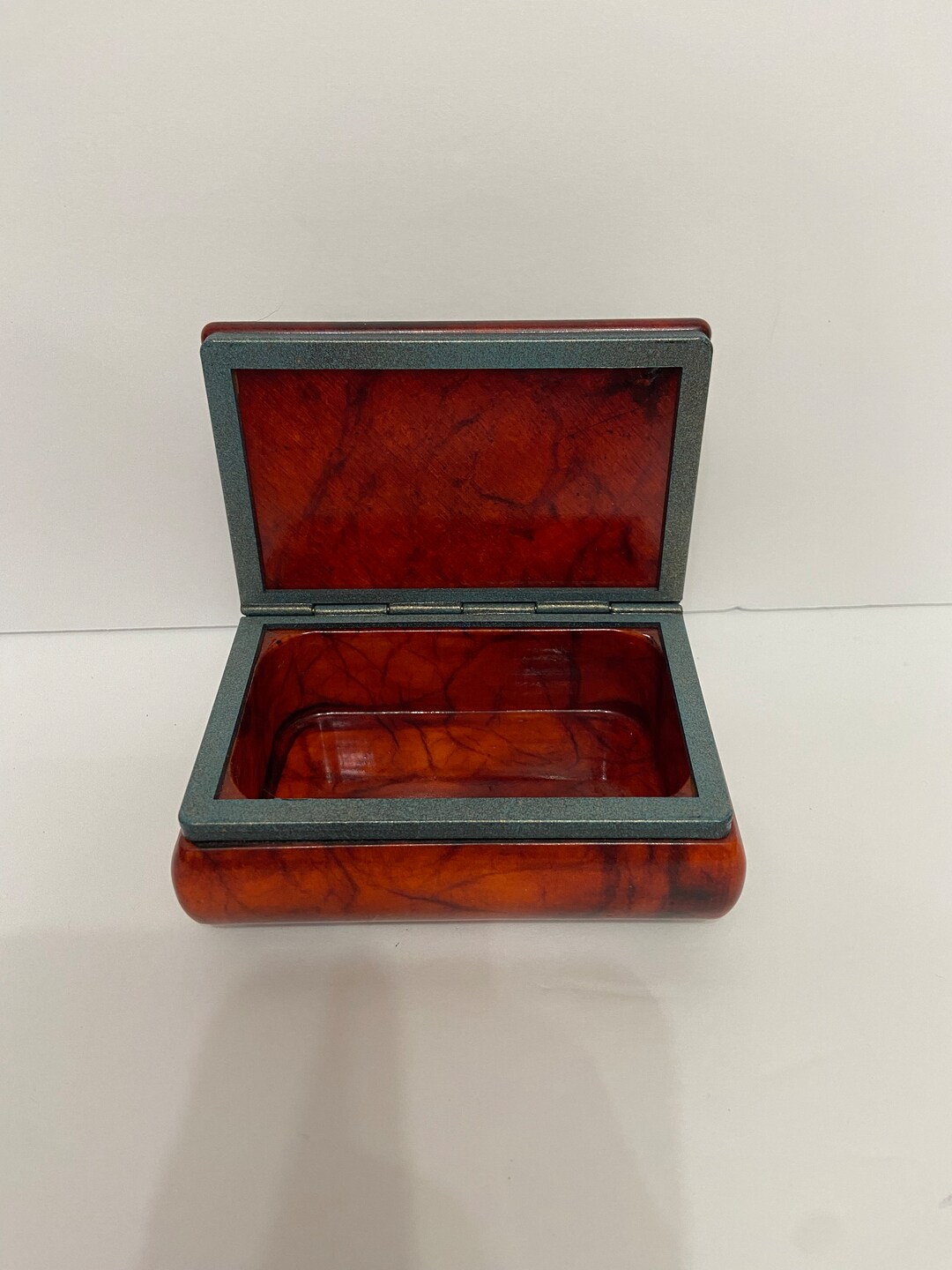 Vintage Genuine Hand Carved Marbled Alabaster Trinket Box Hinged Made