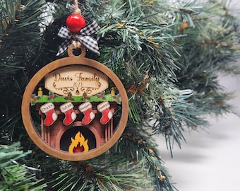 Family Fireplace Ornament | Customized Family Christmas Ornament