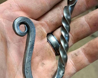 Blacksmith J-hook with twist handmade