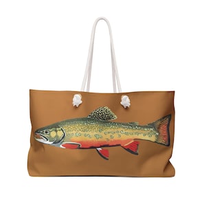 Weekender Tasche, Brock Forelle Design, Angeln Reisetasche, Cabin Overnight Tote, Outdoor Abenteuer Gepäck, Fischer Geschenk