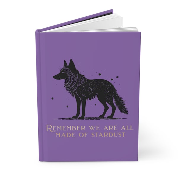 Celestial Familiar Wolf Messenger 'Remember We Are All Made of Stardust' Journal - Purple - Cosmic Starry Forest Core Notebook