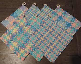 Woven Cotton Potholders Pastels